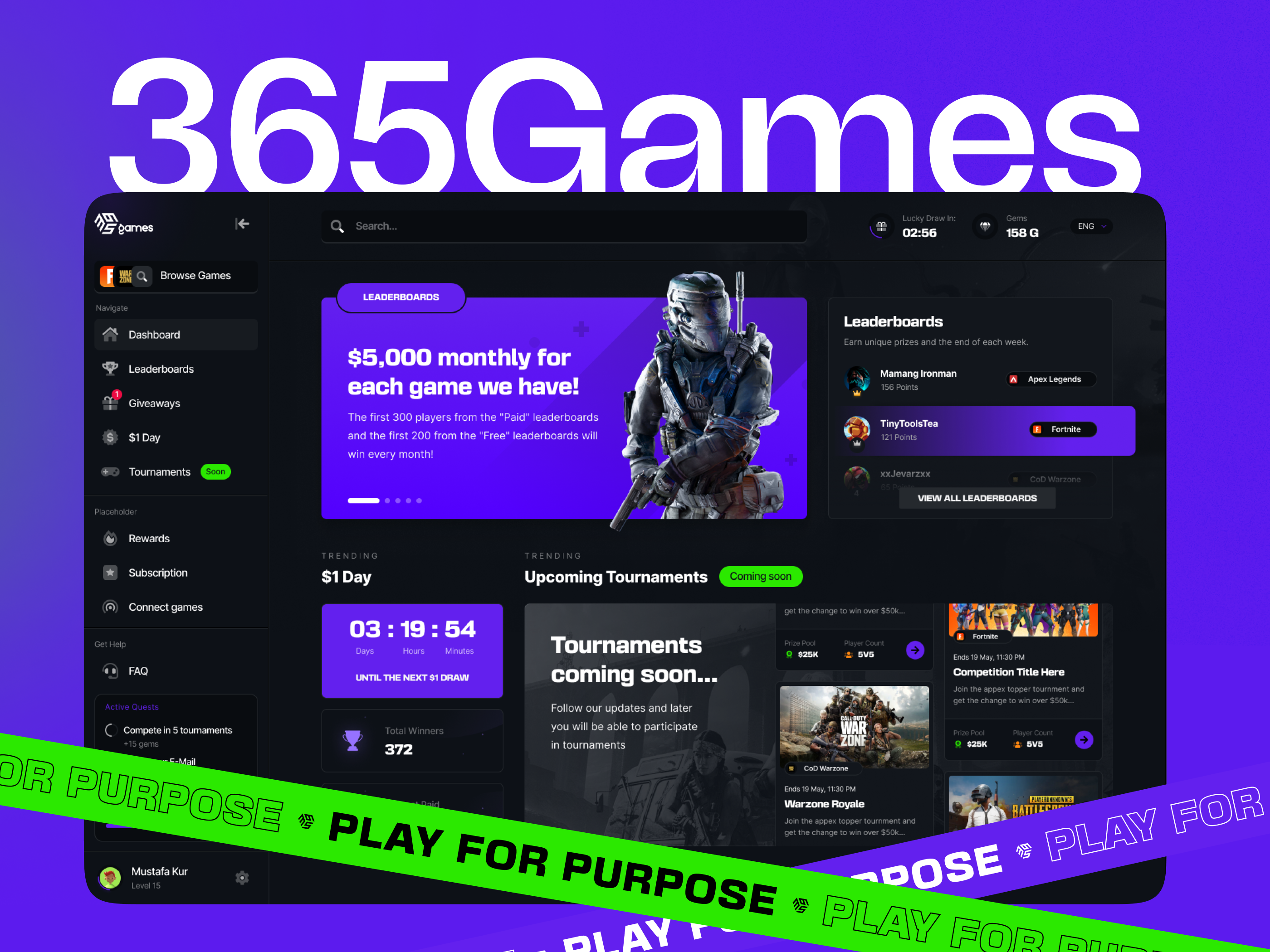 365Games: Gaming & Esports Platform branding esports esports dashboard esports design esports platform esports ui esports website gaming gaming dashboard gaming dashboard design gaming platform gaming ui mustafa kur ui