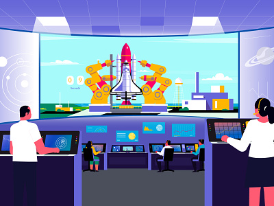 Launch station Illustration 2d character character design character illustration design environment illustration india launch launch station light monitor rocket space system work station