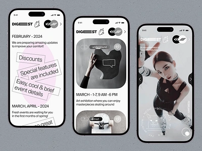 Digest - Mobile App Concept app art celebration concept design epic event exclusive explore festival inspiration layout mobileapp networking outdoor street travel trendy ui ux