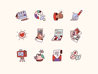 Mint Presence 2d agency calendar communication data email handdrawn icons illustration illustrator laptop messages phone setoficons socialmedia statistics thumbsup ui vector work