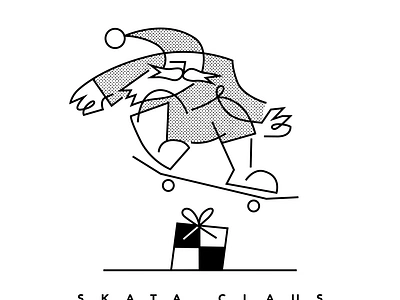 Skata Claus black and white cartoon character christmas doodle halftone illustration illustrator line art lineart minimal santa screentone skateboard skateboarding squiggle xmas