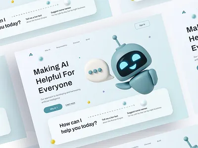 AI Website Design 3d ai artificial intelligence branding clean creative cryptocurrency digital hero section home page landing page minimal robot trading typography ui ux visual design web web design
