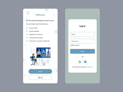 Group Meeting Scheduler App app app desig calendar log in meeting mobile app mobile design online meeting schedule sign in sign up ui ux zoom