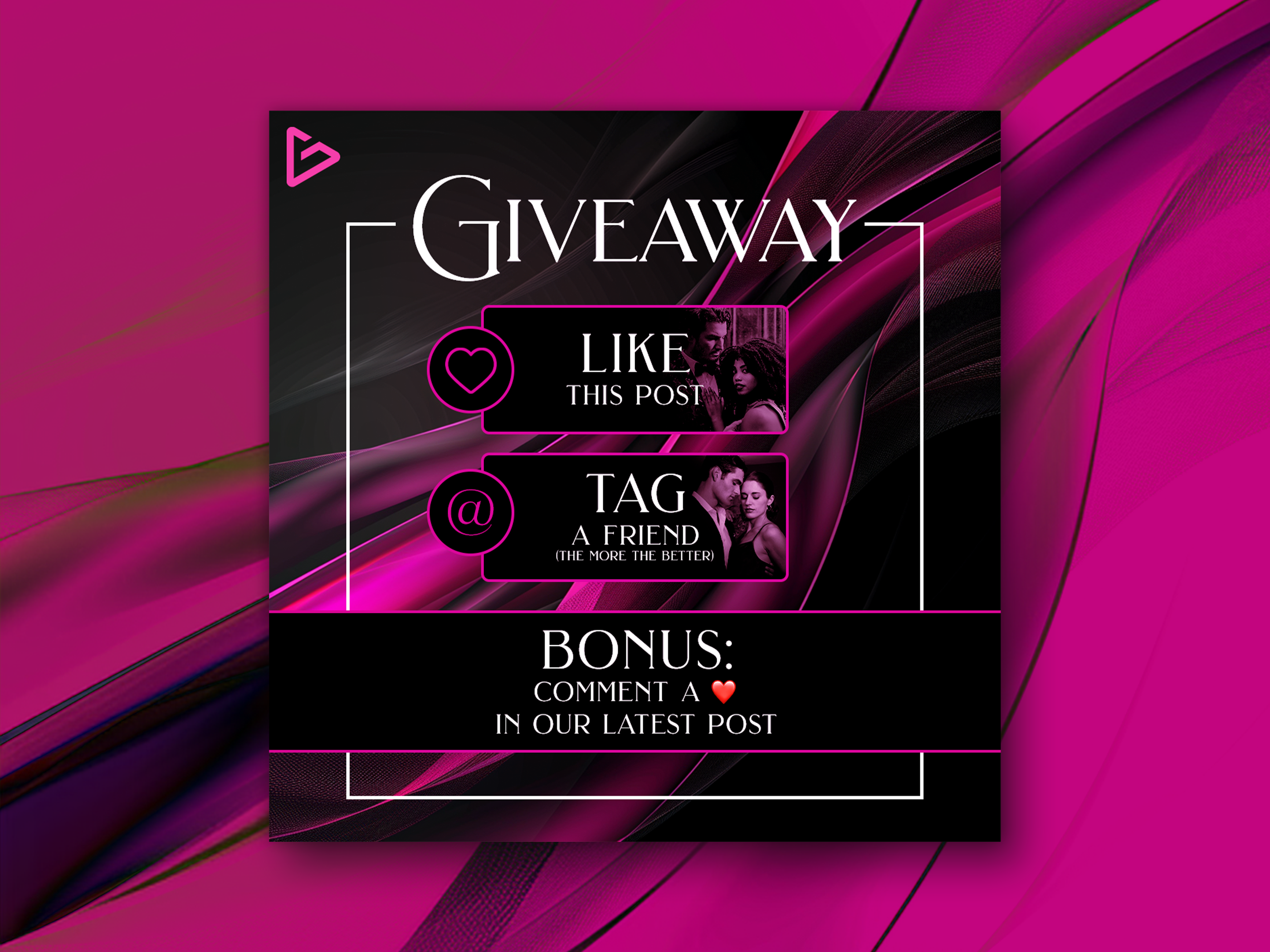 Giveaway Static Banner - Instagram Banner - Organic Social Media app banner branding giveaway giveaway banner graphic design magenta marketing design publishing social media social media design