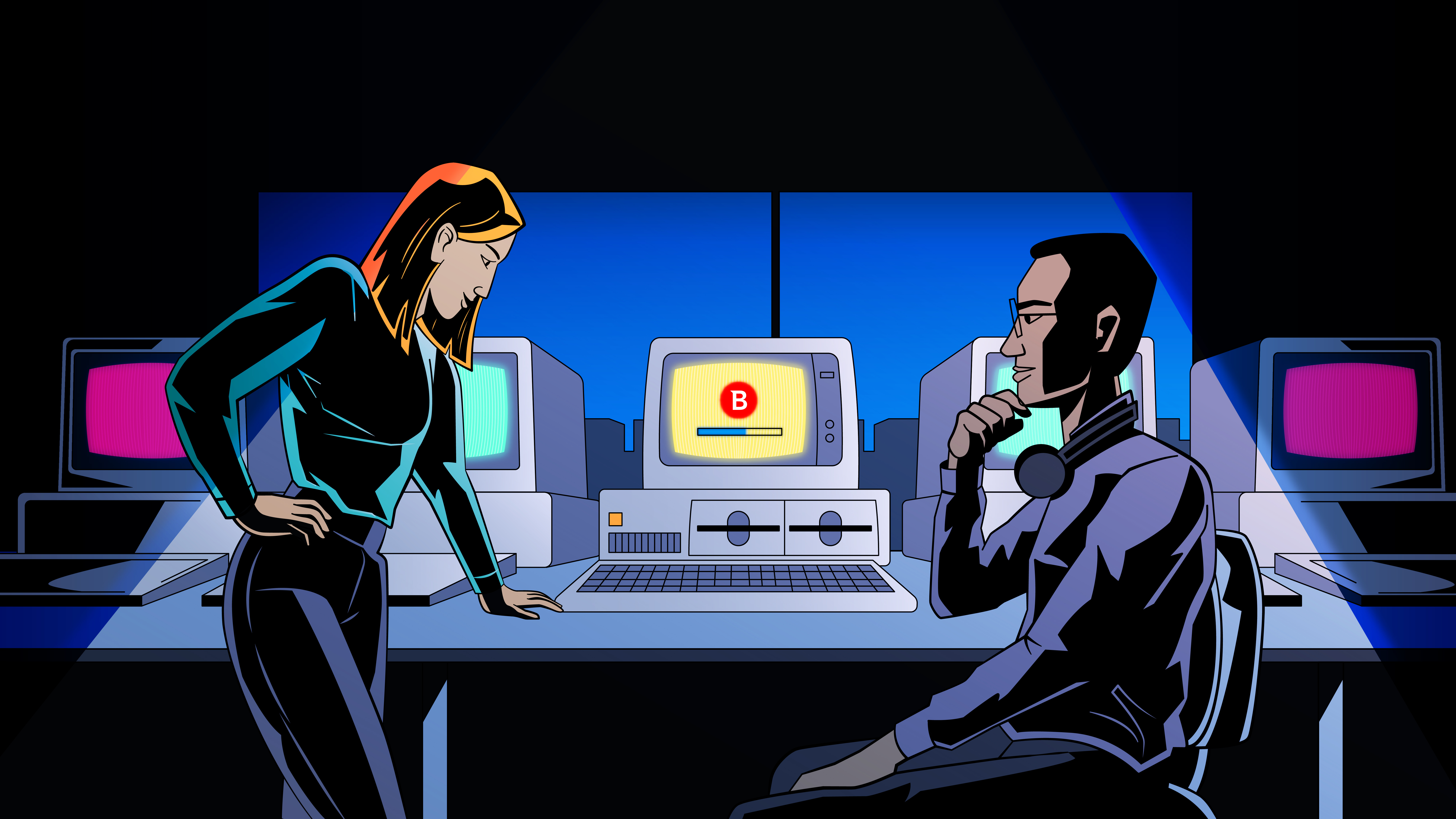 Problem solving ai character design design employees explainer illustration motion graphics ui vector ​programmer