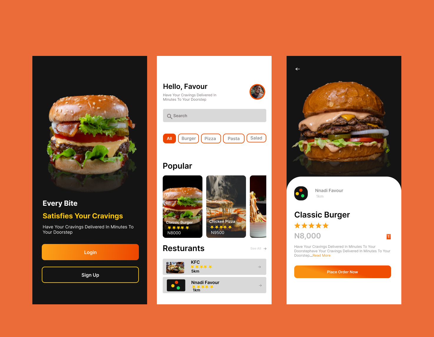 Mobile food ordering app by Emmanuela Chinonye on Dribbble