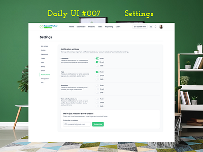 Daily UI #007 - Settings daily ui day 7 homepage notifications settings ui user profile ux website
