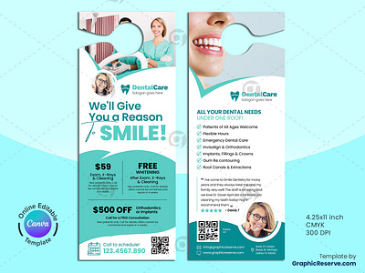 Dental Coupon Door Hanger Canva Template dental coupon door hanger dental door hanger dental promotional door hanger dental service door hanger dentist door hanger dentistry door hanger door hanger door hanger design