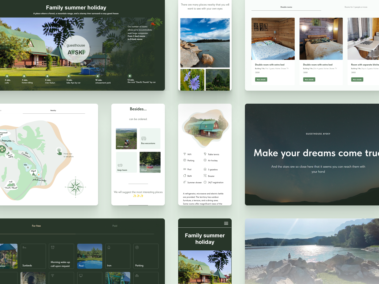 Guesthouse country house dark green guesthouse relaxation rest river summer tourist ui vacations visual design weekend