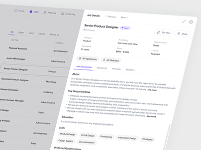 Recruitment - Job Details admin panel admin portal ai analytics clean crm portal dashboard design data visualization design job platfrom ui job portal product designer recruitment saas saas analytics saas designer sales analytics ui uiux design web app