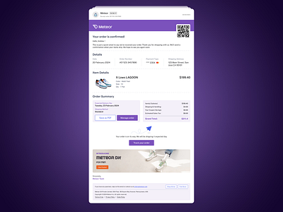 Purchase Receipt | DailyUI 017 017 brand dailyui dailyui017 dailyuichallenge design ecommerce email email receipt graphic design interface design minimal purchase purchasereceipt purple receipt shoe shoes ui ui design