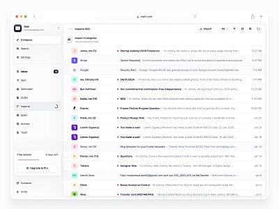 WIP - Mail dashboard dashboard email imports inbox mail nav bar navigation product design table ui ux