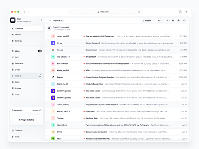 WIP - Mail dashboard dashboard email imports inbox mail nav bar navigation product design table ui ux