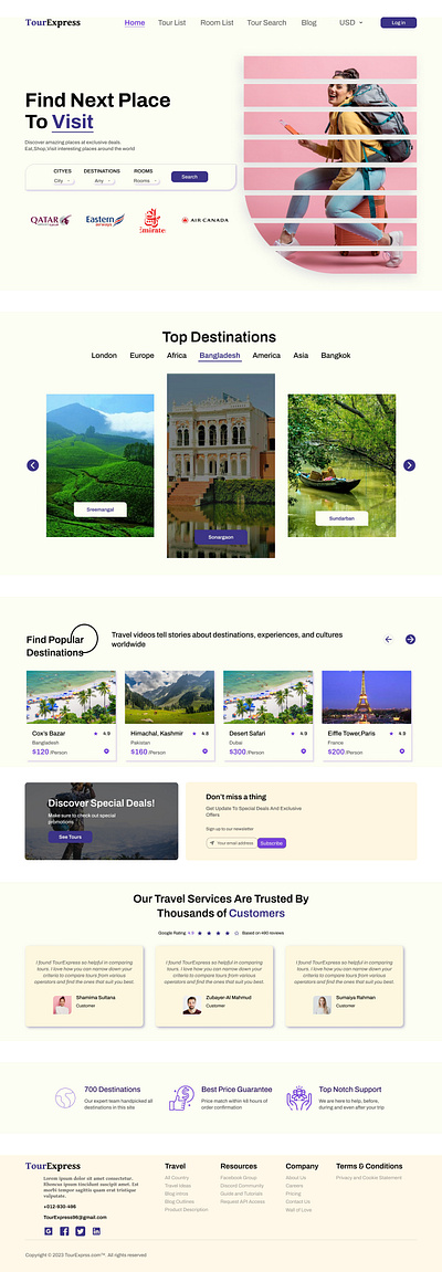 TourExpress: A tour spot website figma design landing page tour ui website design