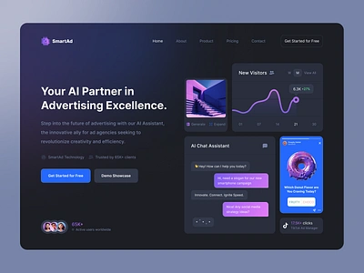 AI Assistant for Marketing ads ads campaign advertisement ai artificial intelegent chart chat commercial dark mode data design landing page marketing ui user interface ux web design website