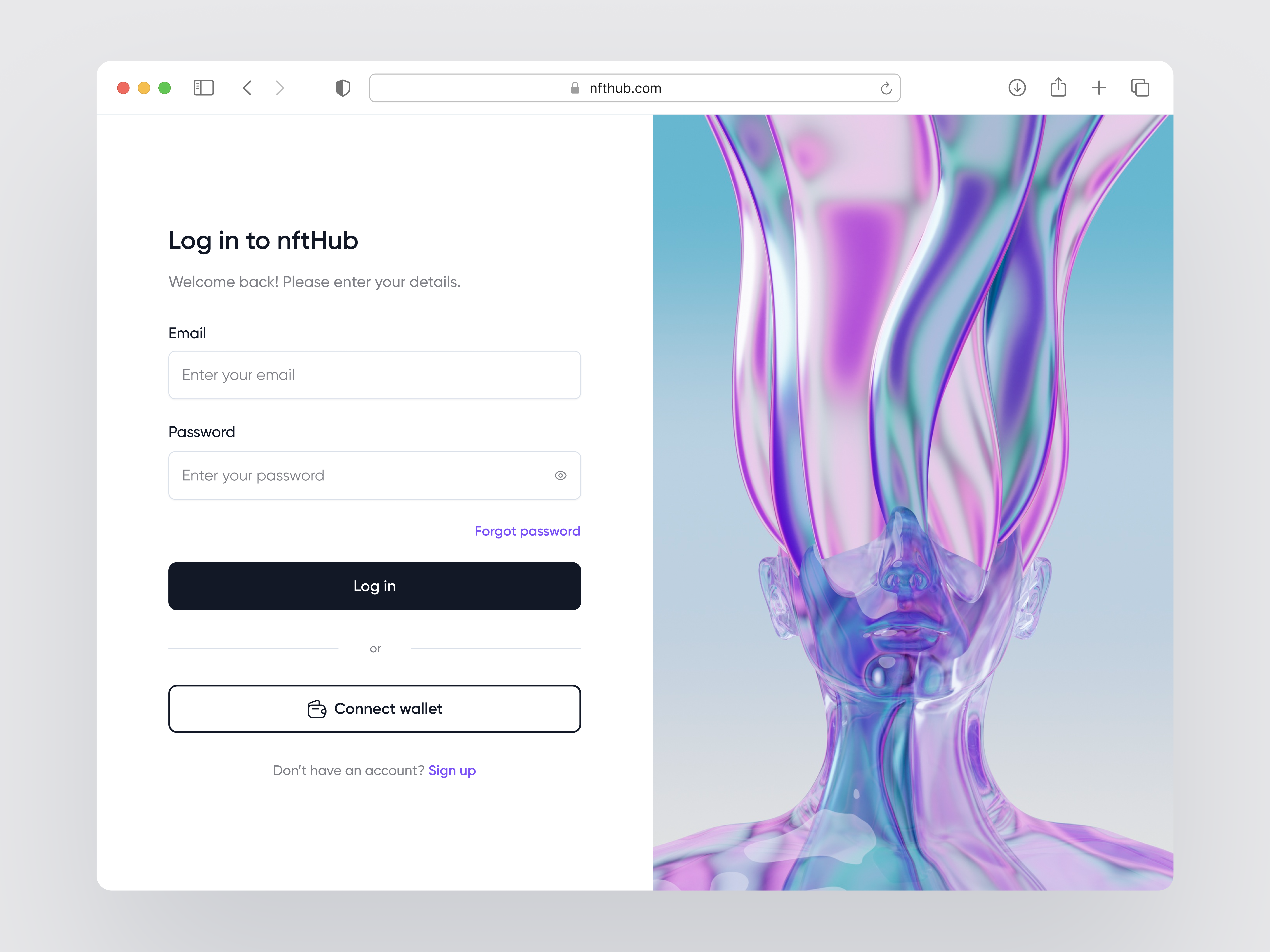 Log in page – Web NFT | UX/UI create account crypto design figma form log in login mobile nft sign in sign up signin signup token ui ux wallet web web design website