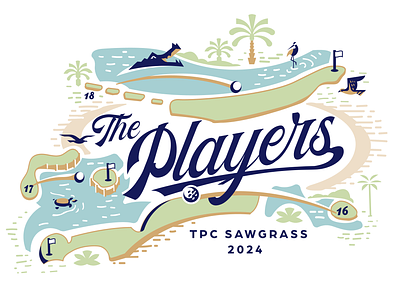 The Players - Course Map Illustration alligator animals bird branding florida gator golf golf course graphic art illustration logotype map mural park pga tour poster sports the players turtle typography