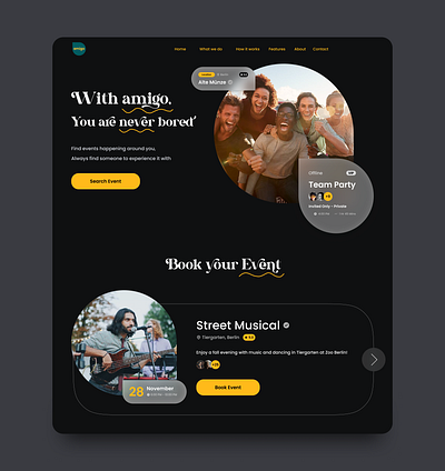 Amigo: Your Event & Connection Hub app concept connection design event figma ui web design