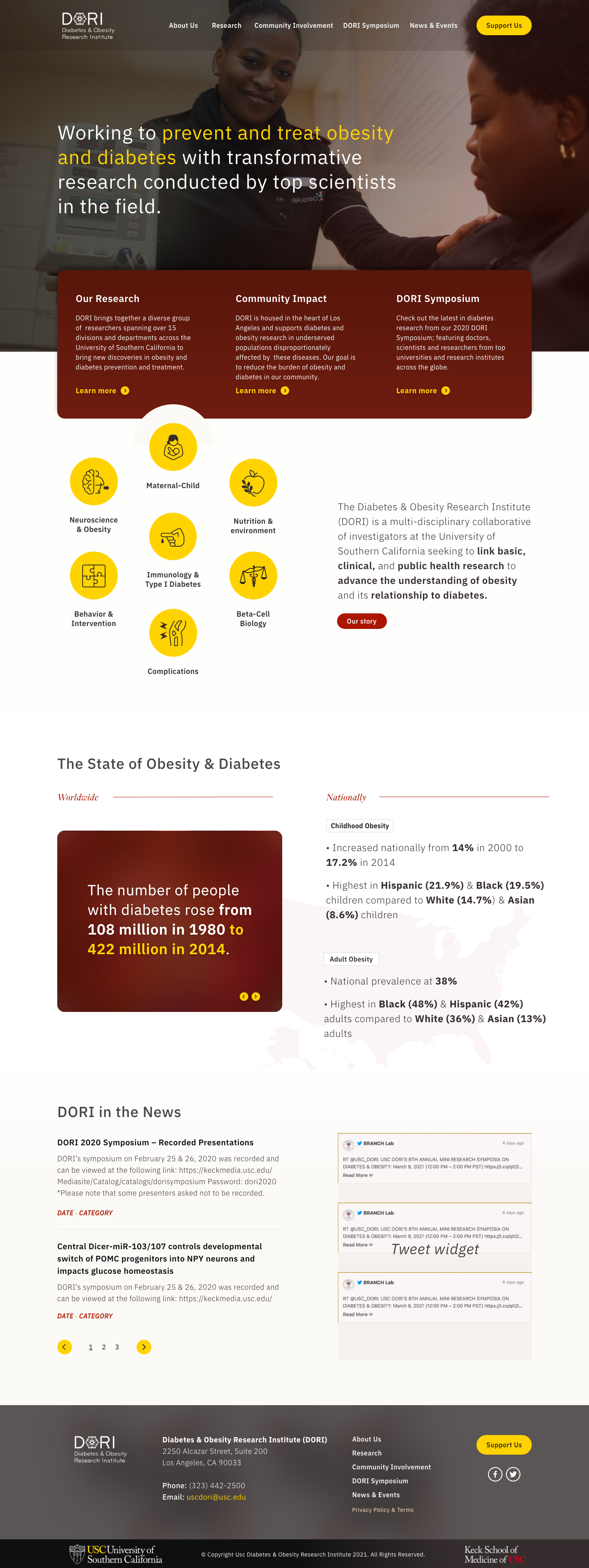 Home page for Diabetes Research web design