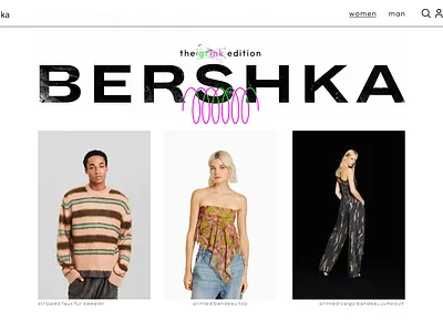 Bershka Redesign - Grink Edition bershka branding cart clothing design graphic design green illustration land page landing page logo pink preview profile redesign shop ui ux web shop