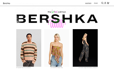 Bershka Redesign - Grink Edition bershka branding cart clothing design graphic design green illustration land page landing page logo pink preview profile redesign shop ui ux web shop