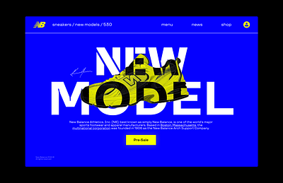 New Balance Landing Page black blue branding design graphic design land page logo new balance new model pre sale preview running shoes sale shop sneakers sport ui ux web shop yellow