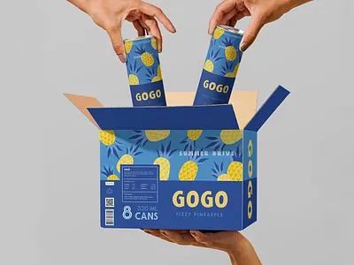 Design of large packaging 8 cans branding can soda graphic design identity illustration logo logotype pineapple vector