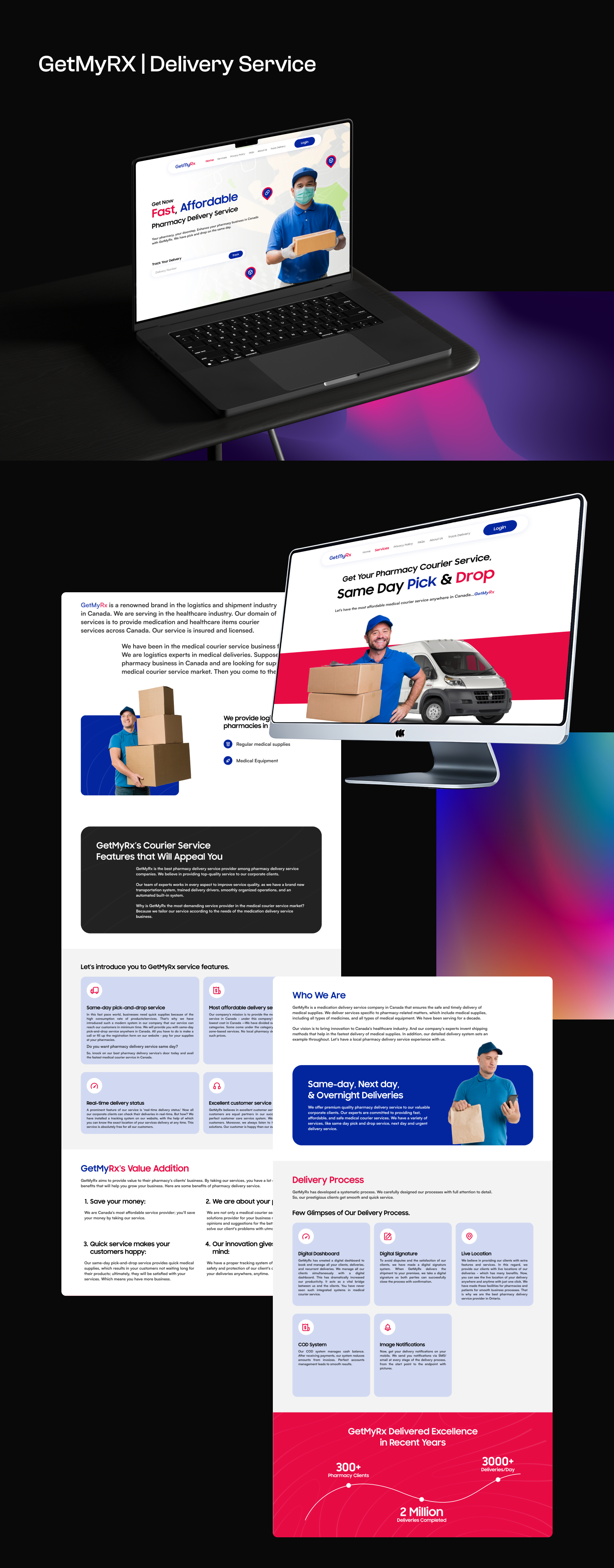 GetMyRX | Delivery Service Website blue courier courier service delivery delivery service landing page medical courier medication delivery medicine medicine delivery pharmacy red shipment supplies website