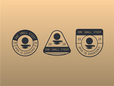 One Small Steep 002 apollo 11 badge black branding circle coffee cup emblem geometric gold logo modernist monospace moon nasa patch retro space tea