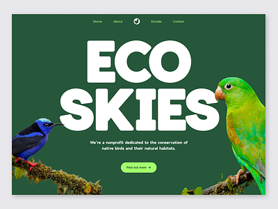 Eco Skies - Bird Charity Website avian bird birds bold charity clean design eco exotic green imagery landing page large type sky tropical typography ui web design website white