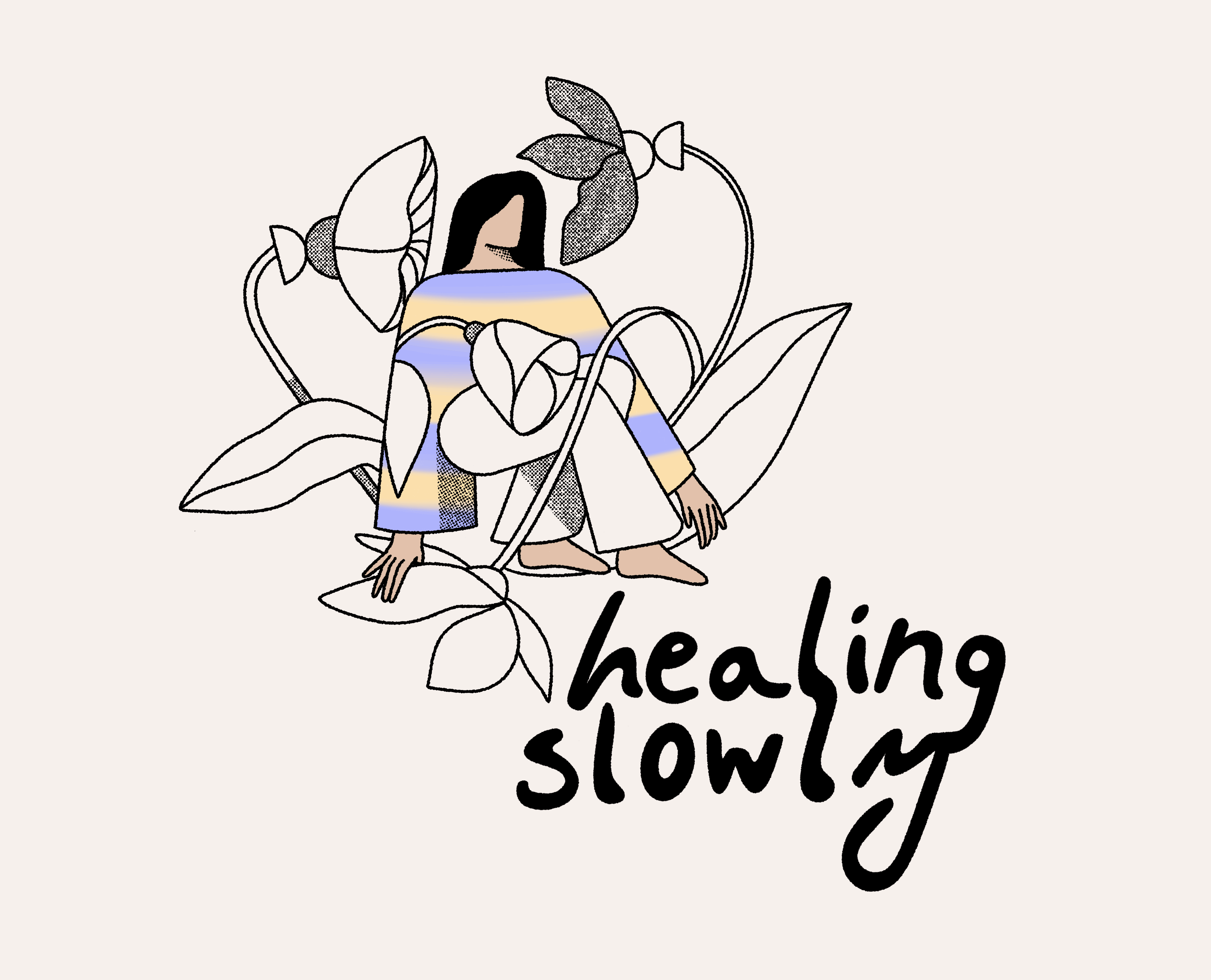 Healing slowly 2d flowers gif growth handdrawn healing illustration illustrator lineart people person personalgrowth