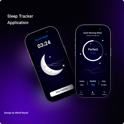 Sleep Tracker Application app application design minimal mobile night mode sleep sleep tracker tracker ui ui design