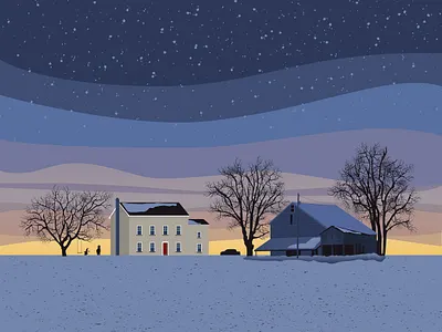 Winter Evening art blue book children family farm greeting card house illustration illustrator layers night post card snow story sunset trees vector winter winter evening