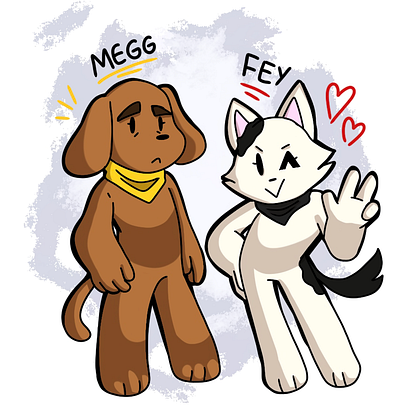 Megg & Fey! Pets into Art 2d cartoon character design illustration