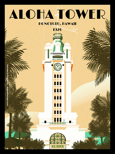 Aloha Tower (2) aloha architecture art deco hawaii honolulu illustration landmark vintage