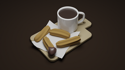 Churros 3d 3dmodelling chocolate churros dessert fooddrink hot chocolate