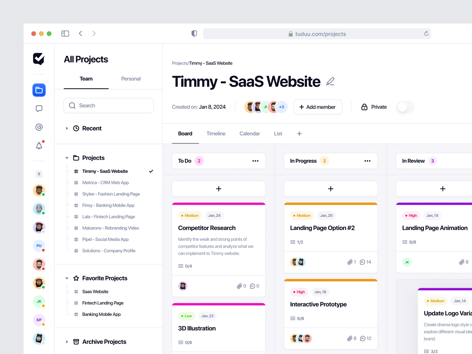 Tuduu - Project Management Dashboard clean dashboard dashboard ui kanban productivity progress project management project management dashboard project tracking schedule task task list task management task management dashboard timeline to do ui ux web app web design