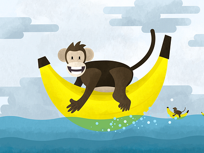 Banana Surfing animals bananas food drink illustration monkey vector vectorillustration