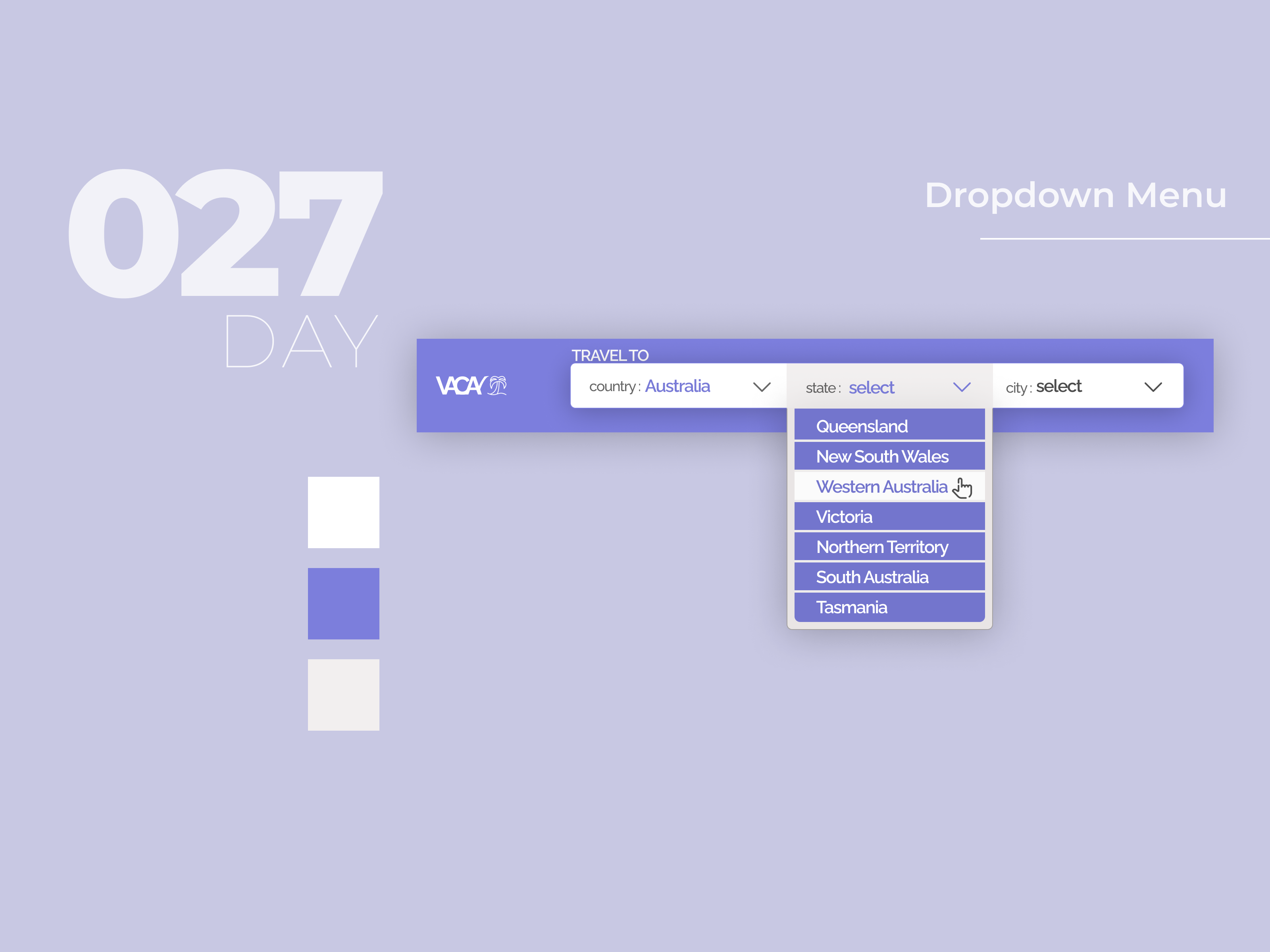 Daily UI Challenge Day #027 - DropDown Menu accomodation daily ui dailyui destination dropdown menu holliday travel app ui challenge vacation
