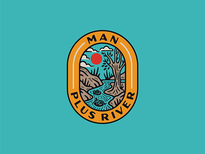 Man + River Badge badge badgedesign branding clouds design graphic design illustration illustration art nature outside river sunshine texas texture trees tubing typography vector water