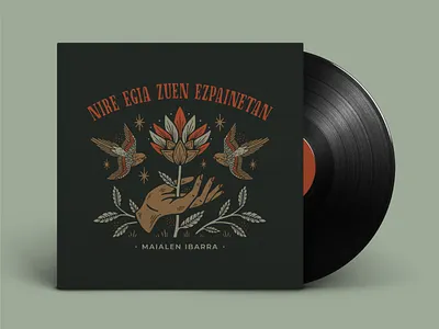 Nire Egia Zuen Ezpainetan Album Cover album albumcover albumcoverdesign albumdesign bird birds branding design flower flowers graphic design hand hands illustration illustration art leaves nature texture typography vector