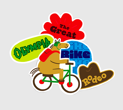 The Great Olympia Bike Rodeo backpack bicycle bike branding event helmet horse illustration logo rodeo sticker