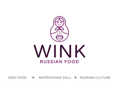 wink russian food logo design beer branding burger cold food girls logo matryoshka pizza play restaurant russian sauce winter women