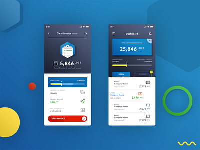 Dashbaord Invoices app application android ios available credit bank account brand branding clear invoice credit used dashboard elemnts mockup graphic design illustrator ai load term open closed payment photoshop psd print designer progress bar senior designer typo typography ui ux designer wallet