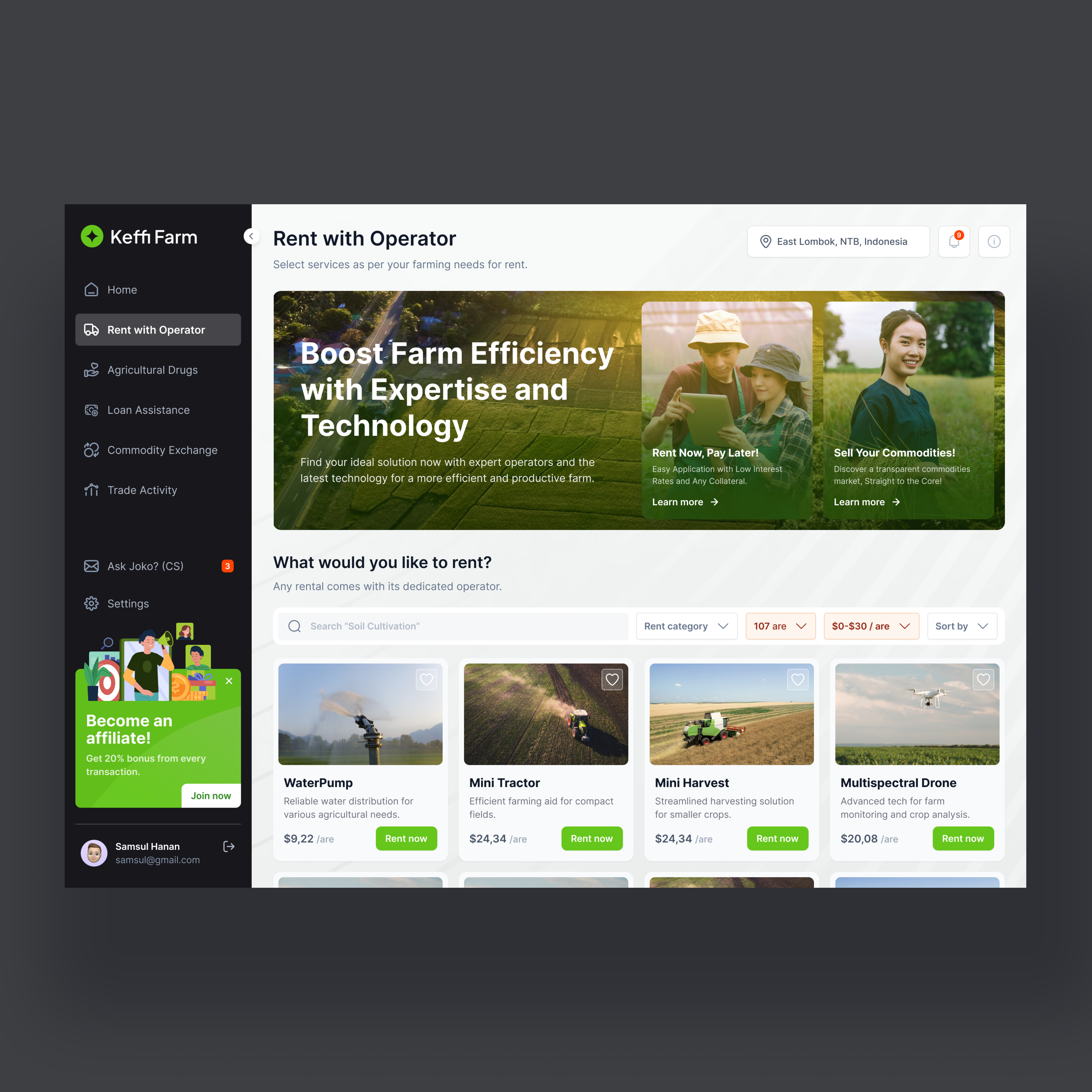 Keffi Farm - Modern Farming Dashboard agriculture ai appdesign b2c dashboard designinspiration dribbble farming flatdesign illustration isometric minimalism platform rentals simple solutions ui ux web webdesign
