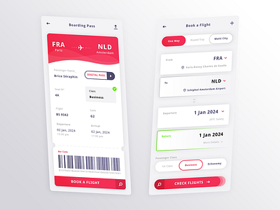 Flight aiport airplane app application android ios bar code digital pass boarding pass book check flight brand branding business class departure arrival france french graphic design holland netherland illustrator ai photoshop psd print designer senior designer seraphinbrice creativemarket typo typography ui ux designer