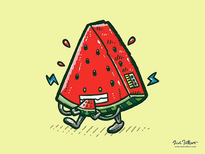 Watermelon Bot bolt electric illustration illustrator pen and ink robot watermelon