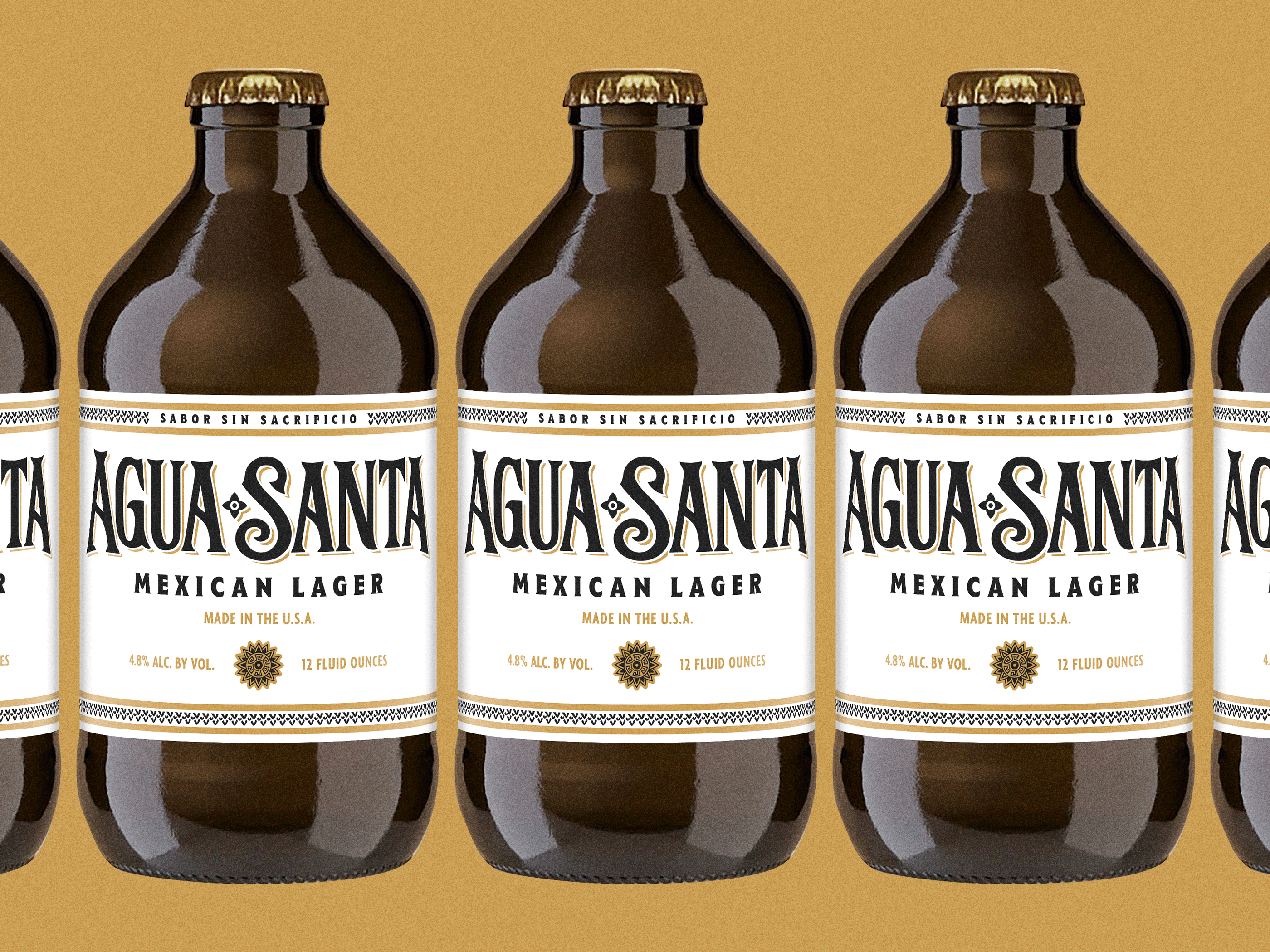 Agua Santa Stubby aztec beer bottle branding craft beer custom type illustration mexican mexico packaging redesign