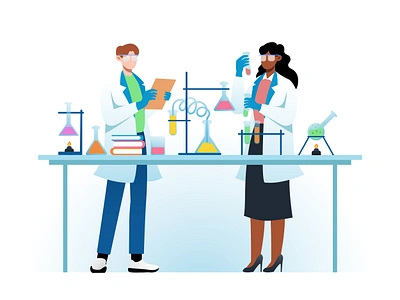 Researcher Illustration analysis biochemistry biology chemist chemistry discovery dna illustration innovation lab laboratory medicine microbiology microscope pharmaceutical research researcher science scientist