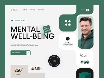 Header Exploration - Peace Mental Well being Website brain buraq lab clean emotions header healthy homepage illustration landing page medical meditation mental health mental health clinic mindfulness stressful ui design ui ux web design well being yoga
